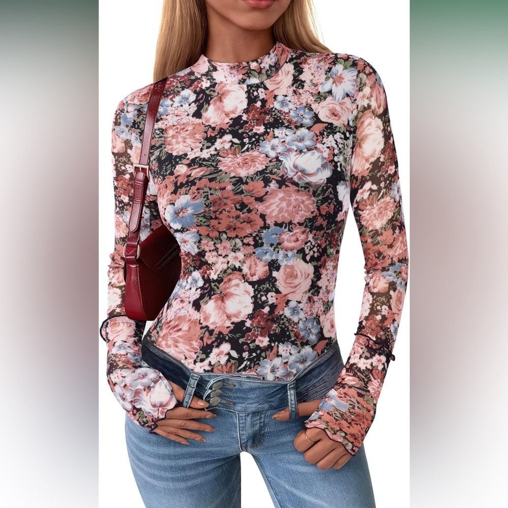 🆕Womens Mesh Floral Blouse